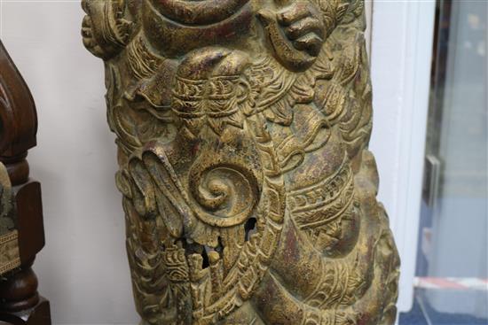 An Indian hardwood trunk carving of Ganesh W.40cm H.114cm